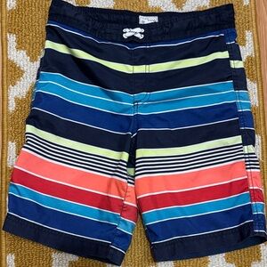 Children’s Place Navy and Lime Striped Swim Shorts, good used condition